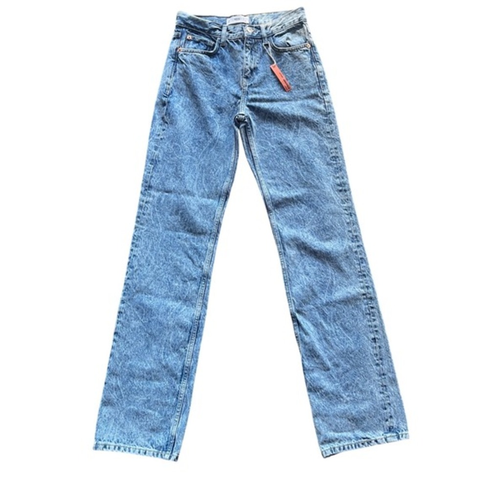 MNG‎ Denim Straight Leg Mid Waist Jeans Acid Wash Blue